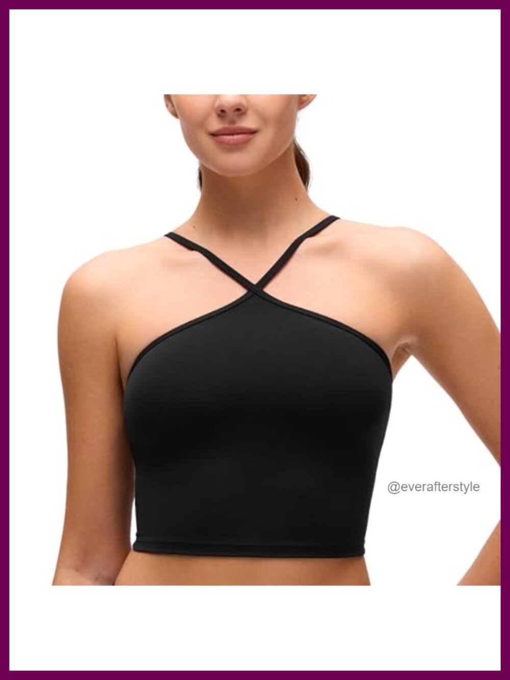 Butterluxe Cross Neck Crop Tank Top Sports Bra Light Support Yoga
